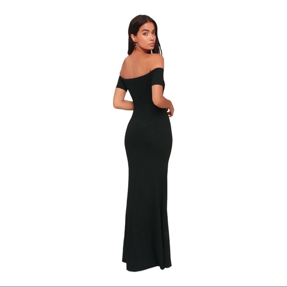 LULU'S Black Off the Shoulder Bodycon Maxi Gown Size Small bridesmaid - Picture 3 of 11